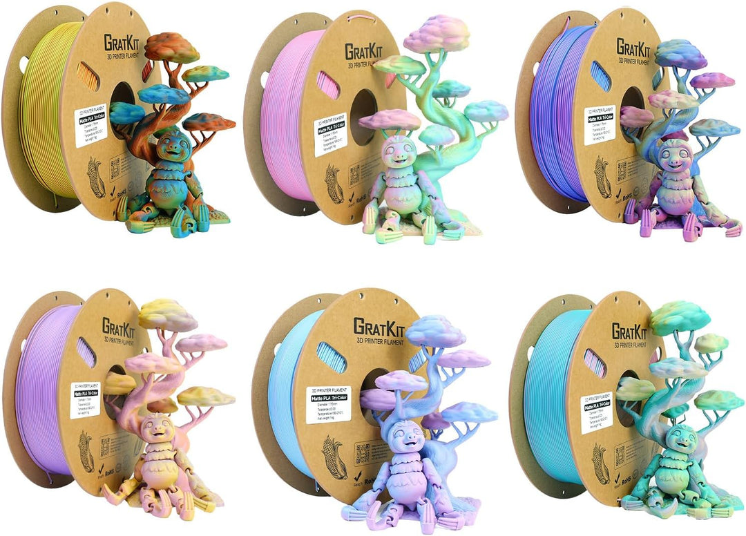 GratKit Matte PLA 3D Printing Filament 1.75mm 3D Printer Filament 1kg Macaron Rainbow Tricolor Color