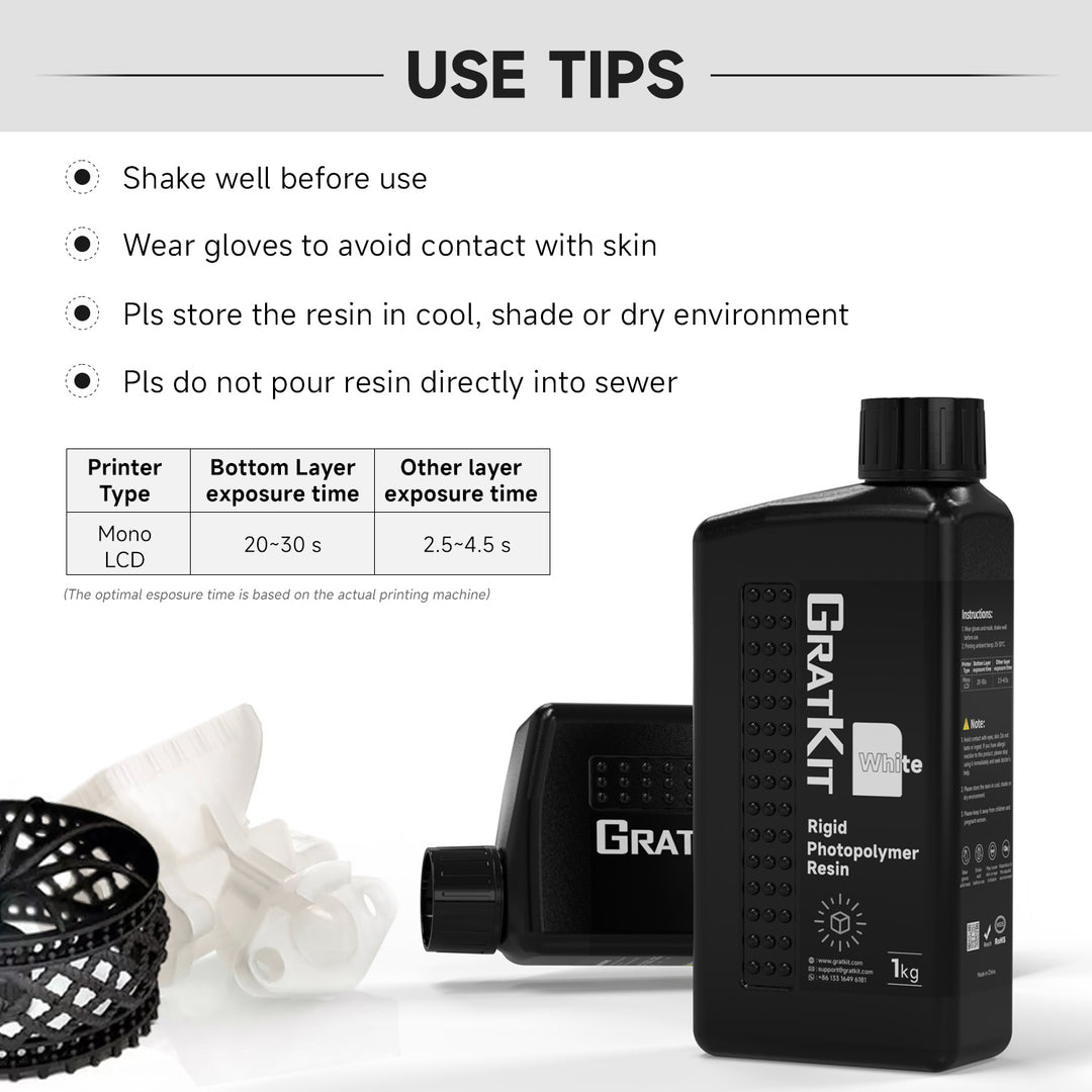 GratKit M5 8K Standard 3D Printing Resin, 1 kg UV-Curing Resin for 405nm SLA/LCD/DLP 3D Printer, High Precision and Low Shrinkage, 1000 g, White