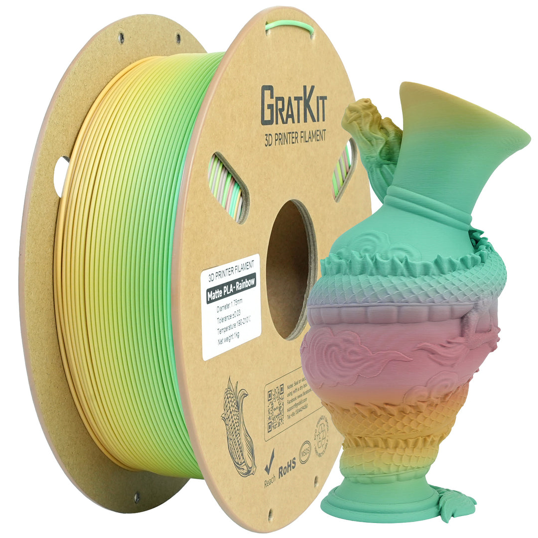 GratKit Matte PLA 3D Printing Filament 1.75mm 3D Printer Filament 1kg Macaron Rainbow Tricolor Color