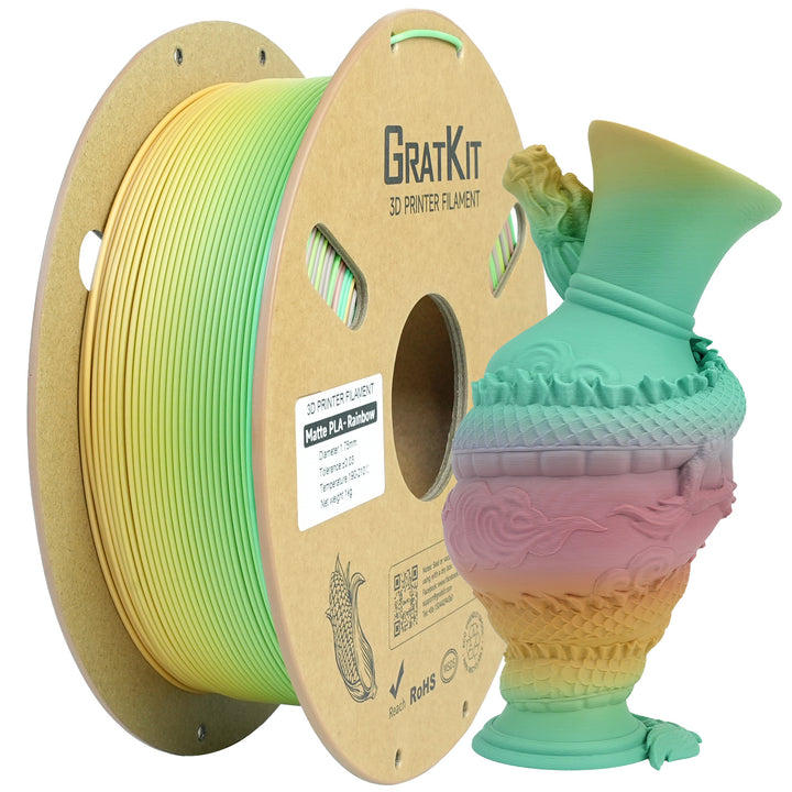 GratKit Matte PLA 3D Printing Filament 1.75mm 3D Printer Filament 1kg Macaron Rainbow Tricolor Color