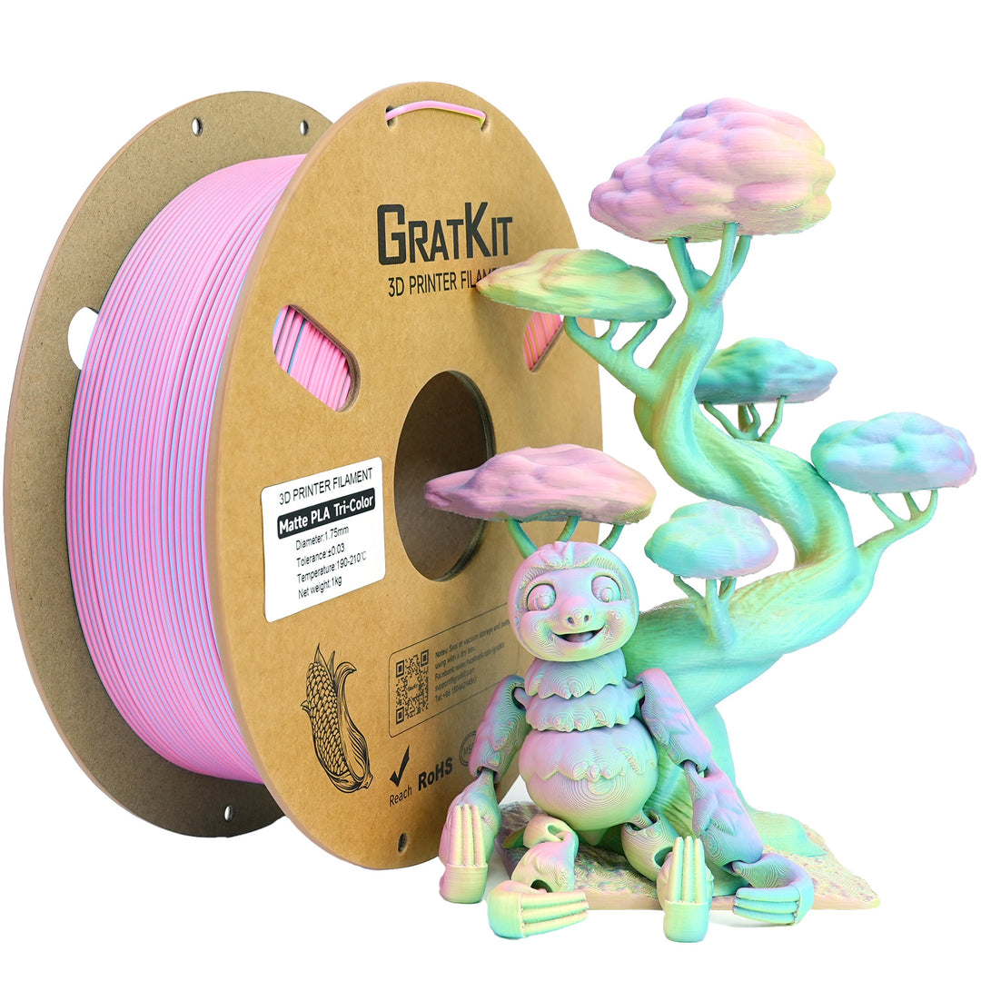 GratKit Matte PLA 3D Printing Filament 1.75mm 3D Printer Filament 1kg Macaron Rainbow Tricolor Color