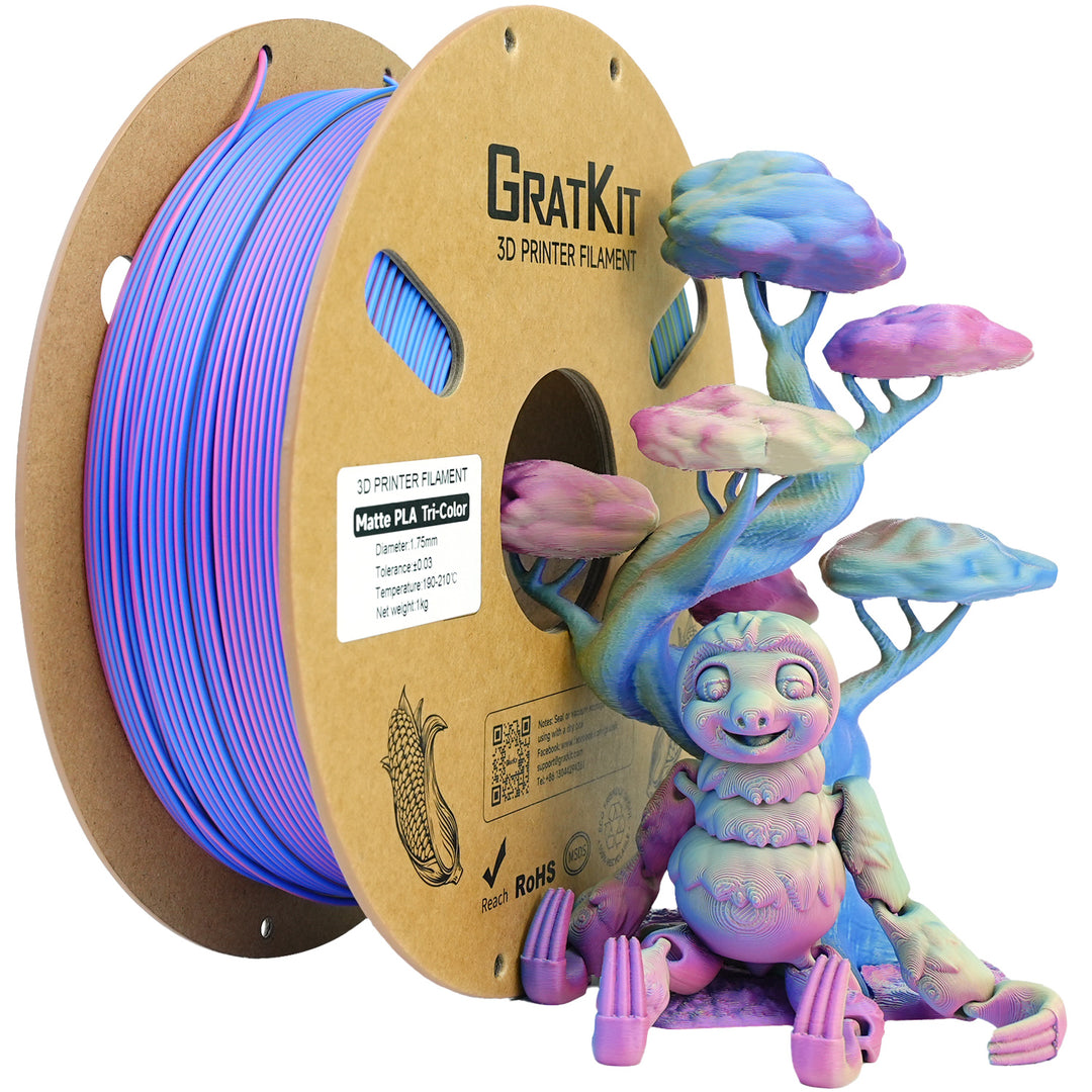 GratKit Matte PLA 3D Printing Filament 1.75mm 3D Printer Filament 1kg Macaron Rainbow Tricolor Color