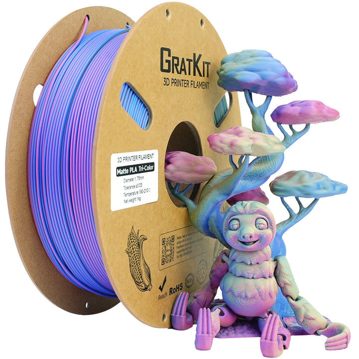 GratKit Matte PLA 3D Printing Filament 1.75mm 3D Printer Filament 1kg Macaron Rainbow Tricolor Color