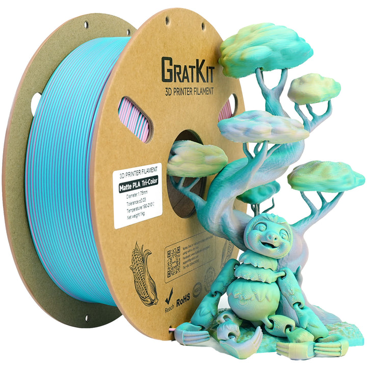 GratKit Matte PLA 3D Printing Filament 1.75mm 3D Printer Filament 1kg Macaron Rainbow Tricolor Color