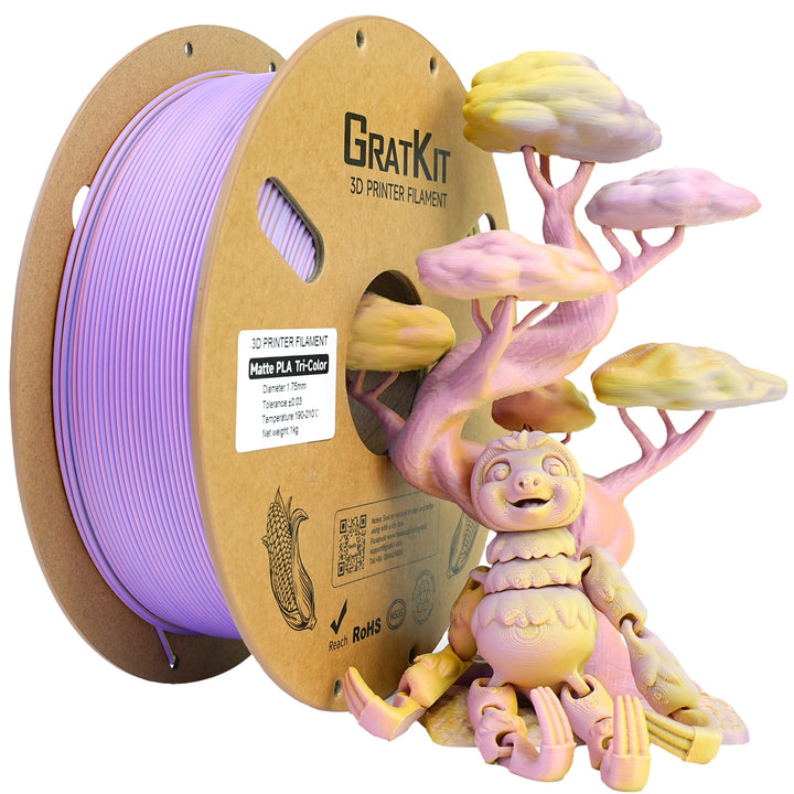 GratKit Matte PLA 3D Printing Filament 1.75mm 3D Printer Filament 1kg Macaron Rainbow Tricolor Color