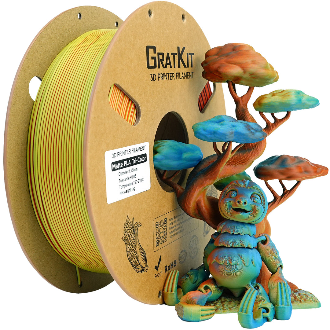 GratKit Matte PLA 3D Printing Filament 1.75mm 3D Printer Filament 1kg Macaron Rainbow Tricolor Color