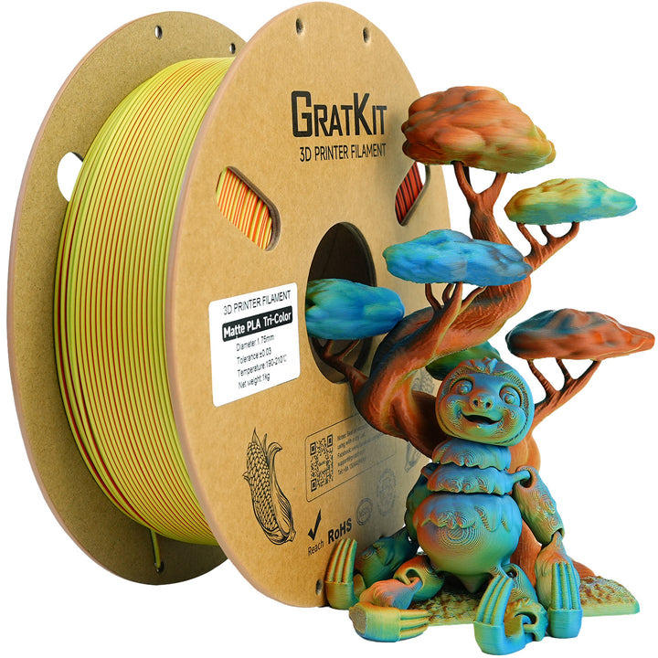 GratKit Matte PLA 3D Printing Filament 1.75mm 3D Printer Filament 1kg Macaron Rainbow Tricolor Color