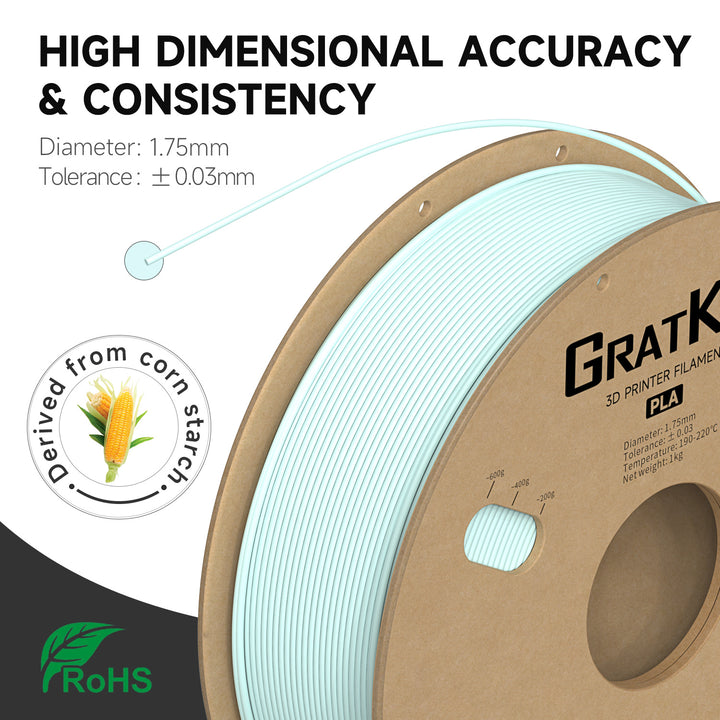 GratKit Matte PLA 3D Printing Filament 1.75mm 3D Printer Filament 1kg Macaron Rainbow Tricolor Color