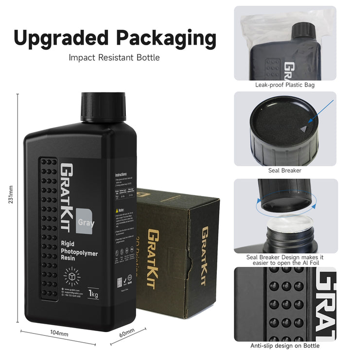 GratKit Ultra HD Rigid 3D Printing Resin 1000g, 3D Printer Tough Resin, Low Odor Rigid Photopolymer Resin