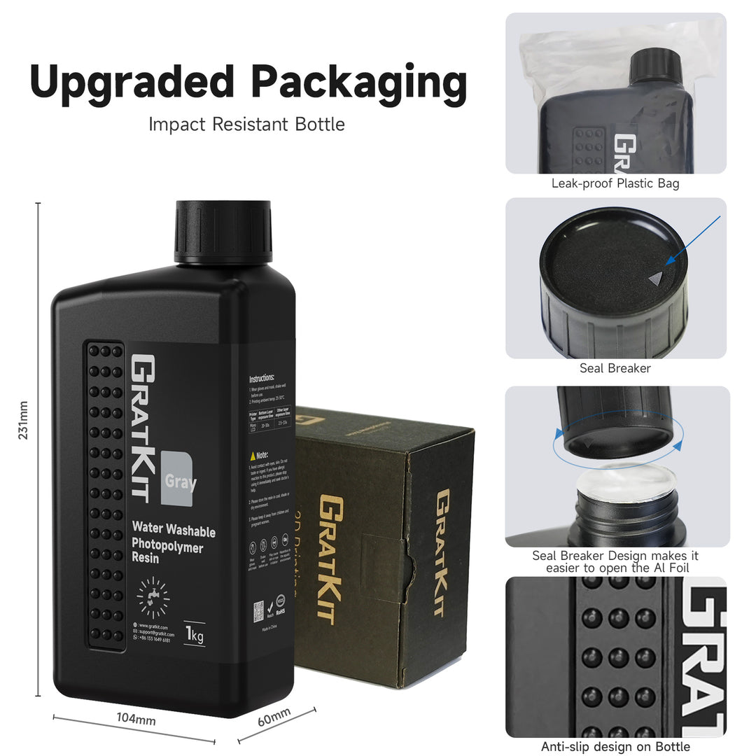GratKit Water Washable 3D Printing Resin, Water Washable Photopolymer Resin