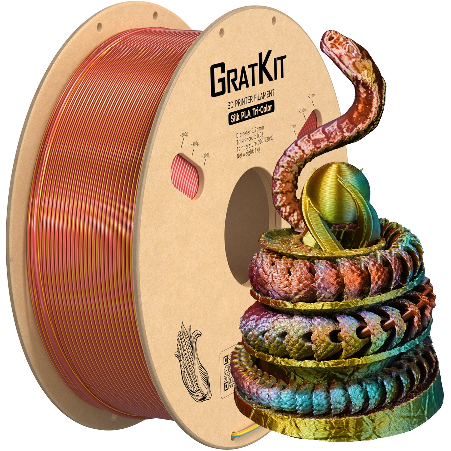 Gratkit Silk Multi Color PLA Filament 1.75mm Coextrusion PLA