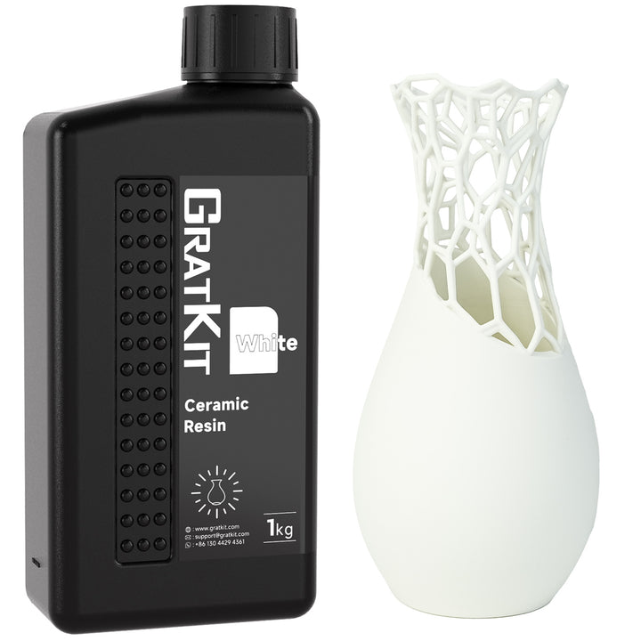 GratKit Ceramic-Like 3D Printing Resin, 1 kg Ceramic-Like UV-Curing Resin for 405nm SLA/LCD/DLP 3D Printer, High Temperature Resistance up to 280°C, Ceramic Look, 1000g, White