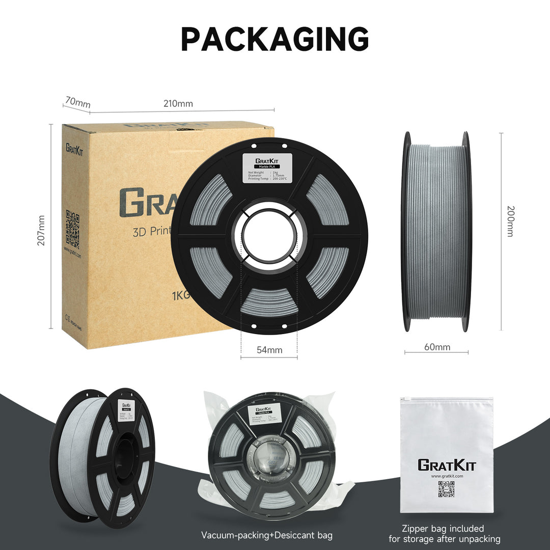 GratKit Marble PLA Filament, 3D Printer Filament 1.75mm, -0.03mm, 1KG/Roll, PLA Marble