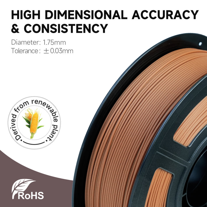 GratKit Wood PLA Filament, 3D Printer Filament 1.75mm, -0.03mm, 1KG/Roll, Fit Most FDM 3D Printers, PLA