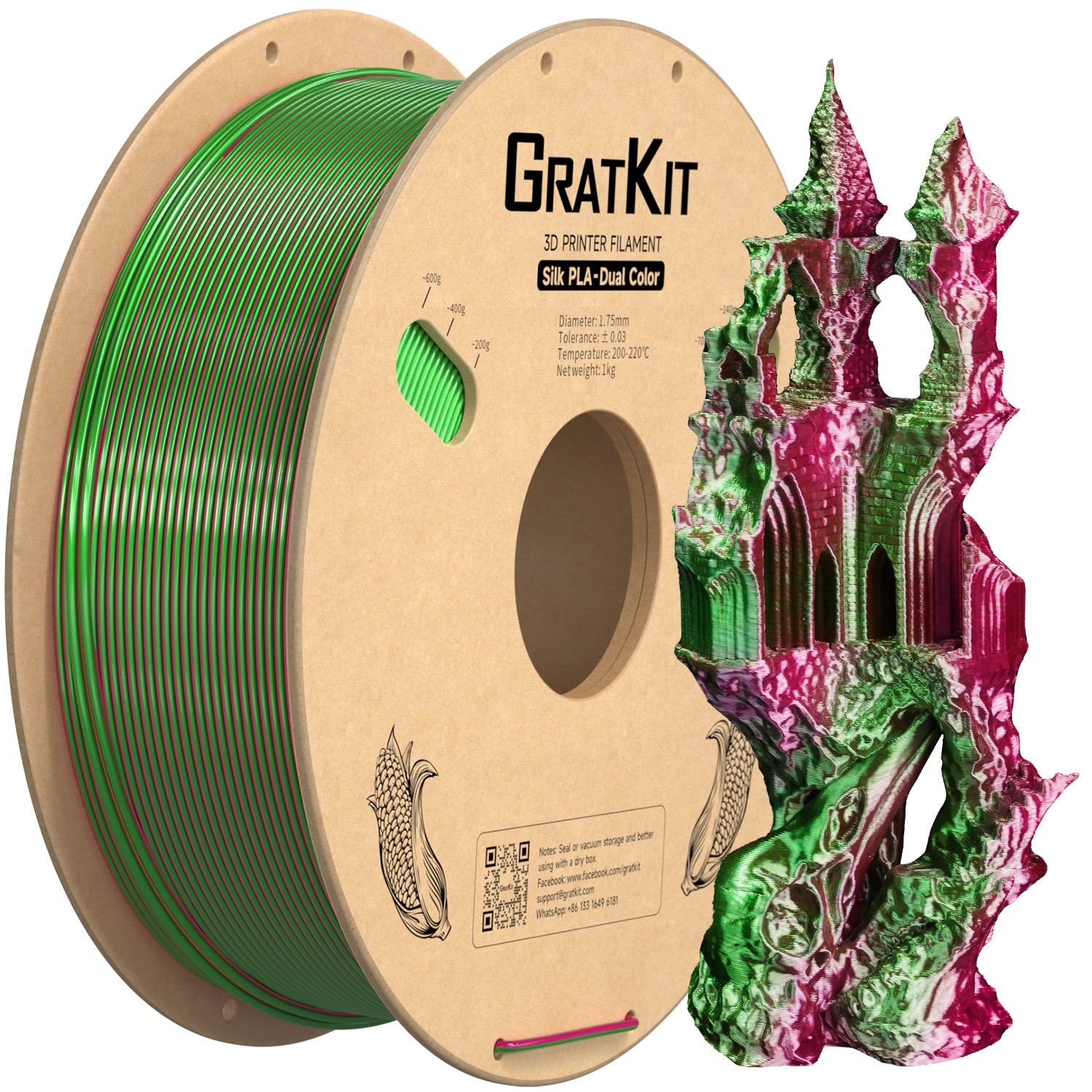 Gratkit Silk Multi Color PLA Filament 1.75mm Coextrusion PLA