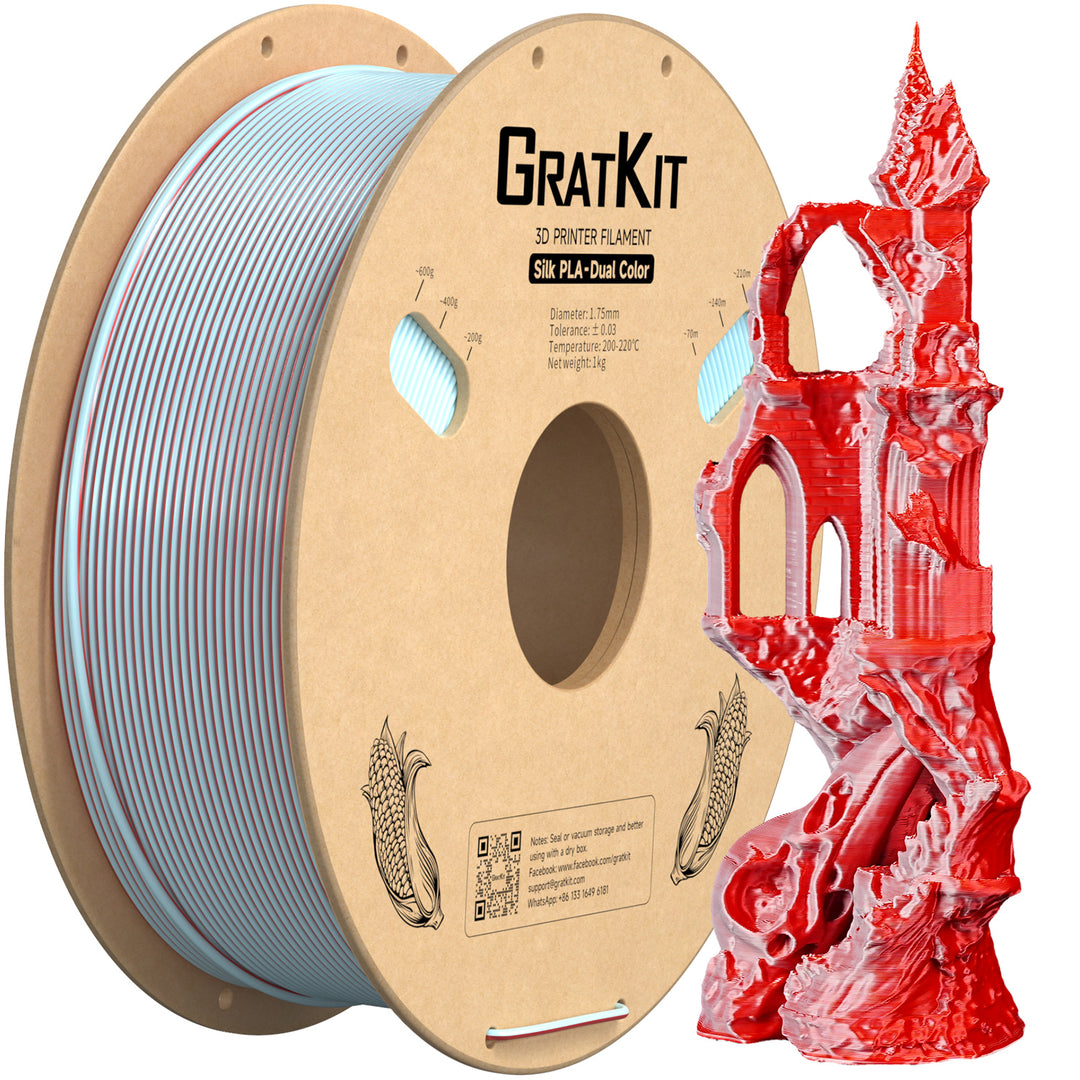 Gratkit Filament PLA bicolore en soie, filament PLA coextrusion de 1,75 mm,  0,03 mm, 1 kg/rouleau, PLA de soie noir et vert : : Commerce,  Industrie et Science