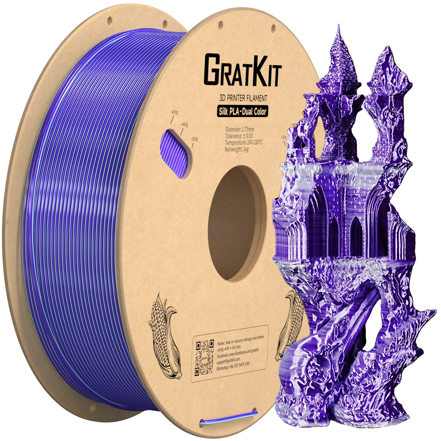Graphite Color Pla Gratkit Silk Multi Color PLA Filament 1.75mm Coextrusion PLA Filament ...