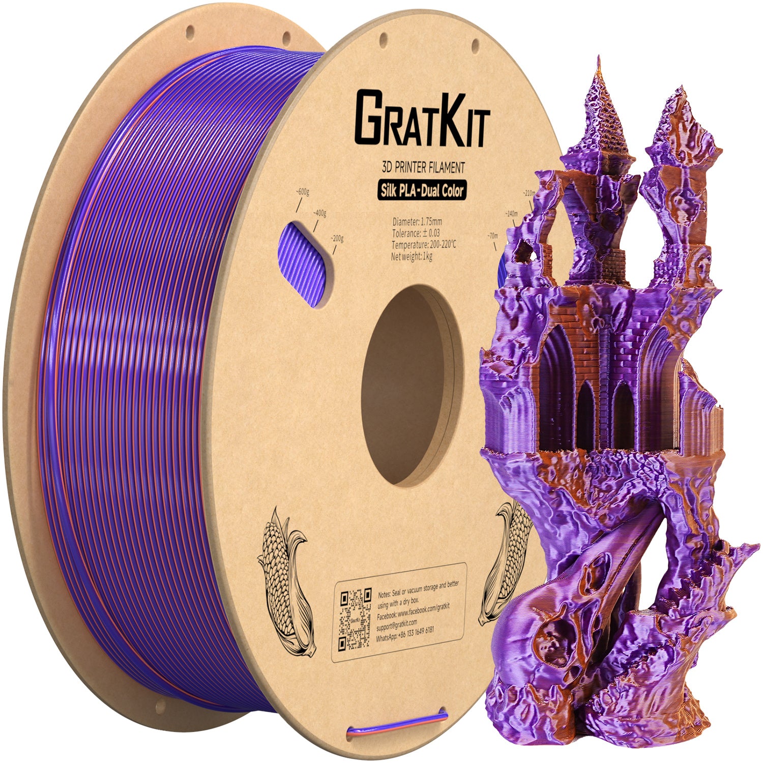 Graphite Color Pla Gratkit Silk Multi Color PLA Filament 1.75mm Coextrusion PLA Filament ...