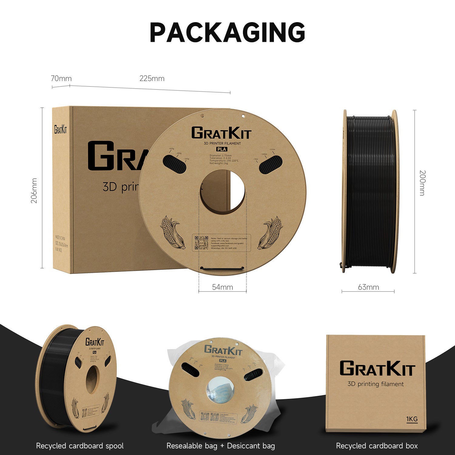 GratKit PLA 3D Printing Filament 1.75mm Basic PLA 1KG