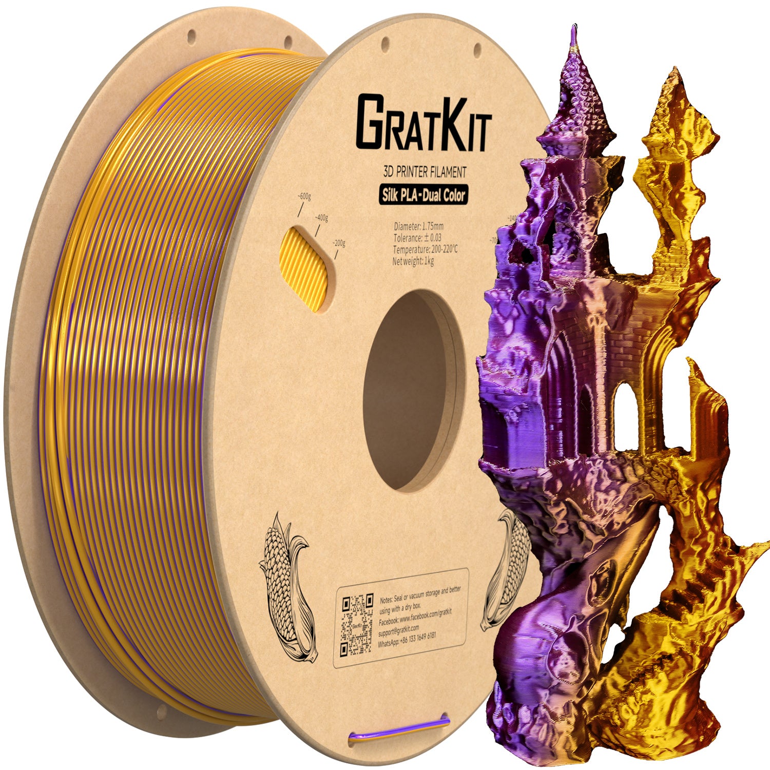 Gratkit Silk Multi Color PLA Filament 1.75mm Coextrusion PLA